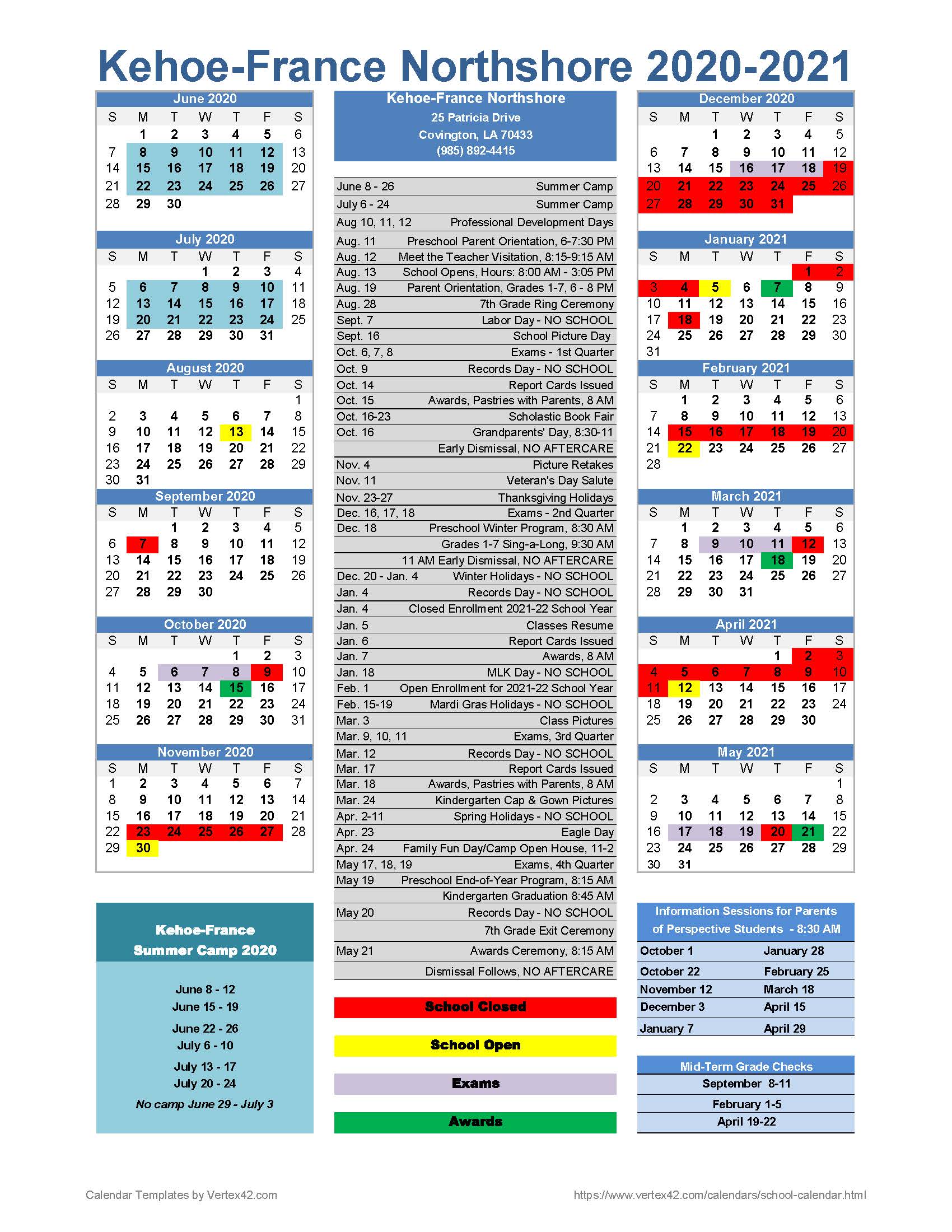 20202021 YearAtAGlance Calendar KehoeFrance School Northshore